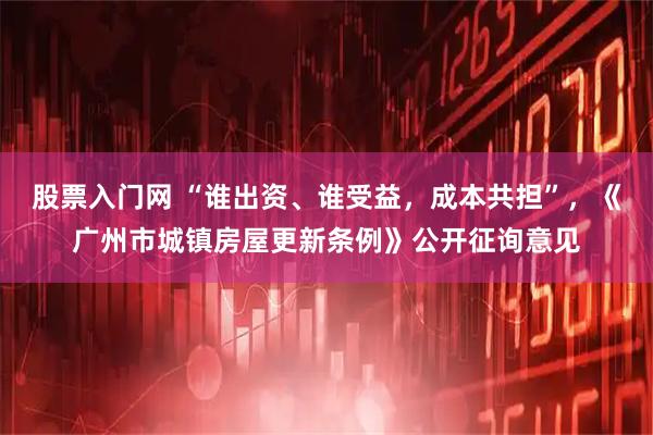 股票入门网 “谁出资、谁受益，成本共担”，《广州市城镇房屋更新条例》公开征询意见